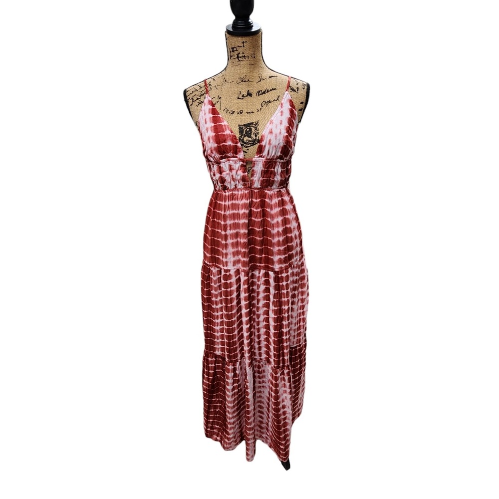NWT Hyfve Tie Dye Tiered Halter Maxi Dress Spaghetti Strap Lined Women's M